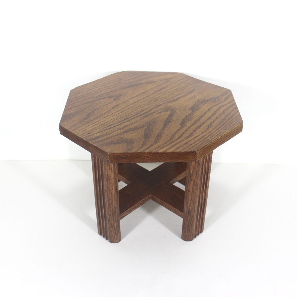Vintage Oak Wood Octagonal Stool or Plant Stand